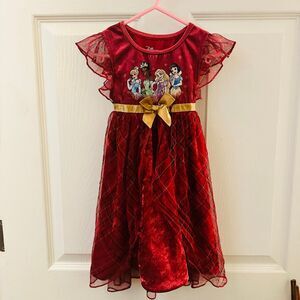 Disney Princess Crushed Velour Plaid Holiday Toddler Nightgown, Gown Sz 2